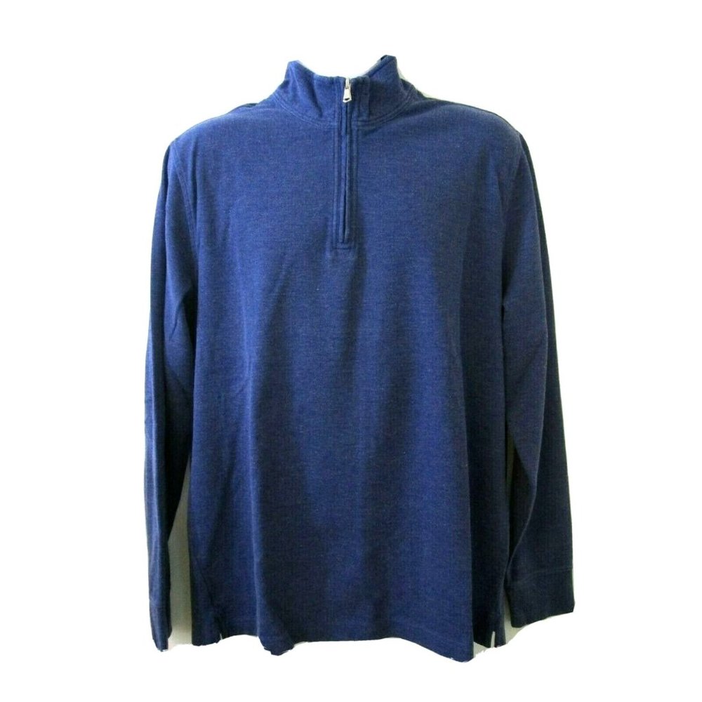 Lands End 1/4 Zip Sweater Jacket Size Large 42-44 Blue Long Sleeve Cotton Blend